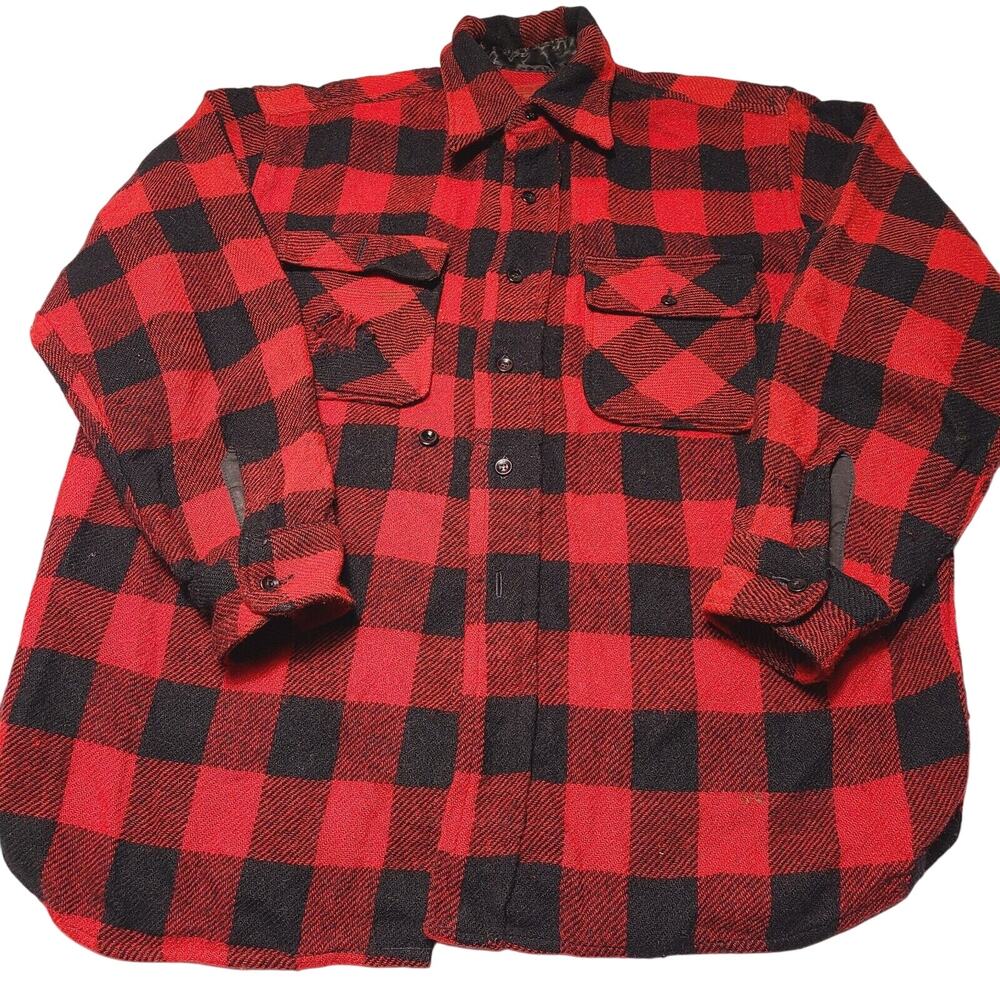 Vintage Sears King Road Shop Mens Large Button Flannel Full Cut Long Sleeve 70s